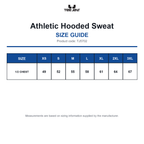 TJ5702 Tee Jays Athletic Hooded Sweat size guide (TJ5702)