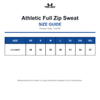 TJ5706 Tee Jays Athletic Full Zip Sweat size guide (TJ5706)