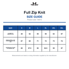 TJ6012 Tee Jays Full Zip Knit size guide (TJ6012)