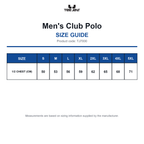 TJ7000 Tee Jays Men's Club Polo size guide (TJ7000)