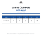 TJ7001 Tee Jays Ladies Club Polo size guide (TJ7001)