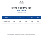 TJ7020 Tee Jays Mens CoolDry Tee size guide (TJ7020)