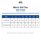 TJ8000 Tee Jays Men's Sof Tee size guide (TJ8000)