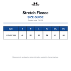 TJ9100 Tee Jays Stretch Fleece size guide (TJ9100)