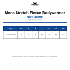 TJ9104 Tee Jays Mens Stretch Fleece Bodywarmer size guide (TJ9104)