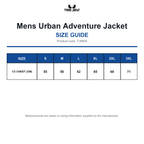 TJ9604 Tee Jays Mens Urban Adventure Jacket size guide (TJ9604)