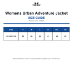 TJ9605 Tee Jays Womens Urban Adventure Jacket size guide (TJ9605)