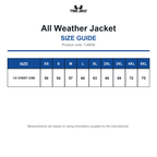 TJ9606 Tee Jays All Weather Jacket size guide (TJ9606)