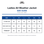 TJ9607 Tee Jays Ladies All Weather Jacket size guide (TJ9607)