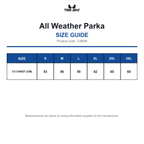 TJ9608 Tee Jays All Weather Parka size guide (TJ9608)