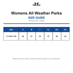 TJ9609 Tee Jays Womens All Weather Parka size guide (TJ9609)