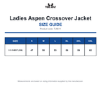 TJ9611 Tee Jays Ladies Aspen Crossover Jacket size guide (TJ9611)
