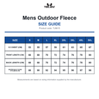 TJ9615 Tee Jays Mens Outdoor Fleece size guide (TJ9615)