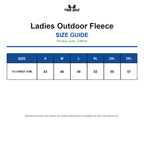 TJ9616 Tee Jays Ladies Outdoor Fleece size guide (TJ9616)