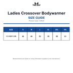 TJ9625 Tee Jays Ladies Crossover Bodywarmer size guide (TJ9625)
