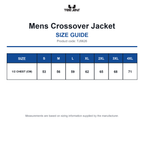 TJ9626 Tee Jays Mens Crossover Jacket size guide (TJ9626)