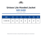 TJ9646 Tee Jays Unisex Lite Hooded Jacket size guide (TJ9646)