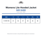 TJ9647 Tee Jays Womens Lite Hooded Jacket size guide (TJ9647)