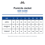 TJ9690 Tee Jays PureLite Jacket size guide (TJ9690)