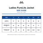 TJ9691 Tee Jays Ladies PureLite Jacket size guide (TJ9691)