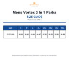 TPX-3 Stormtech Mens Vortex 3 In 1 Parka size guide (TPX-3)