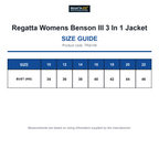 TRA148 Regatta Womens Benson III 3 In 1 Jacket size guide (TRA148)