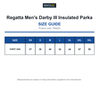 TRA203 Regatta Men's Darby III Insulated Parka size guide (TRA203)