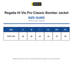 TRA218 Regatta Hi Vis Pro Classic Bomber Jacket size guide (TRA218)