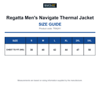 TRA241 Regatta Men's Navigate Thermal Jacket size guide (TRA241)