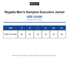 TRA251 Regatta Men's Hampton Executive Jacket size guide (TRA251)
