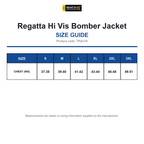 TRA316 Regatta Hi Vis Bomber Jacket size guide (TRA316)