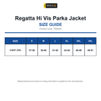 TRA340 Regatta Hi Vis Parka Jacket size guide (TRA340)