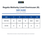 TRA368R Regatta Wetherby Lined Overtrouser (R) size guide (TRA368R)