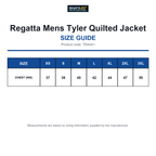 TRA441 Regatta Mens Tyler Quilted Jacket size guide (TRA441)