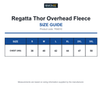 TRA510 Regatta Thor Overhead Fleece size guide (TRA510)