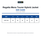 TRA529 Regatta Mens Tourer Hybrid Jacket size guide (TRA529)