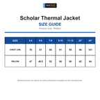 TRA542 Regatta Junior Scholar Thermal Jacket size guide (TRA542)