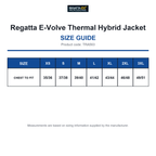 TRA563 Regatta E-Volve Thermal Hybrid Jacket size guide (TRA563)