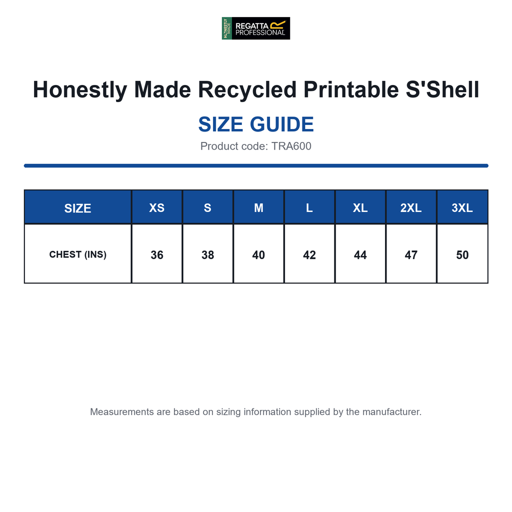 TRA600 Honestly Made Recycled Printable S'Shell size guide (TRA600)