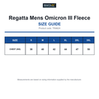 TRA624 Regatta Mens Omicron III Fleece size guide (TRA624)