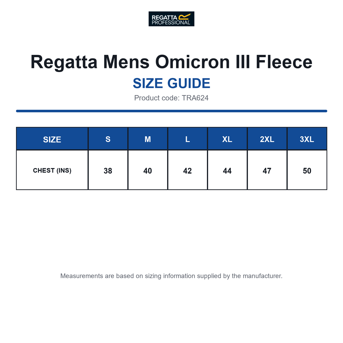 TRA624 Regatta Mens Omicron III Fleece size guide (TRA624)