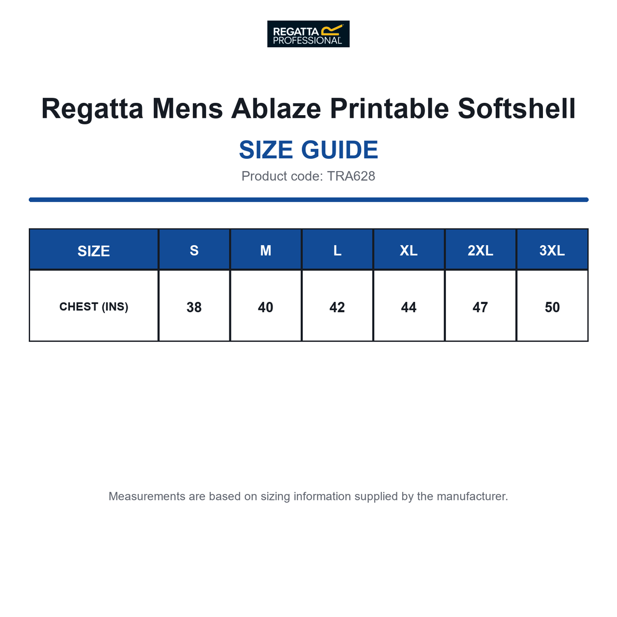 TRA628 Regatta Mens Ablaze Printable Softshell size guide (TRA628)