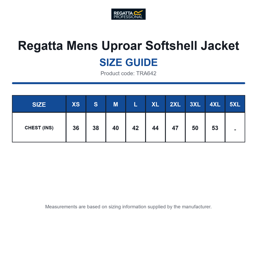 TRA642 Regatta Mens Uproar Softshell Jacket size guide (TRA642)