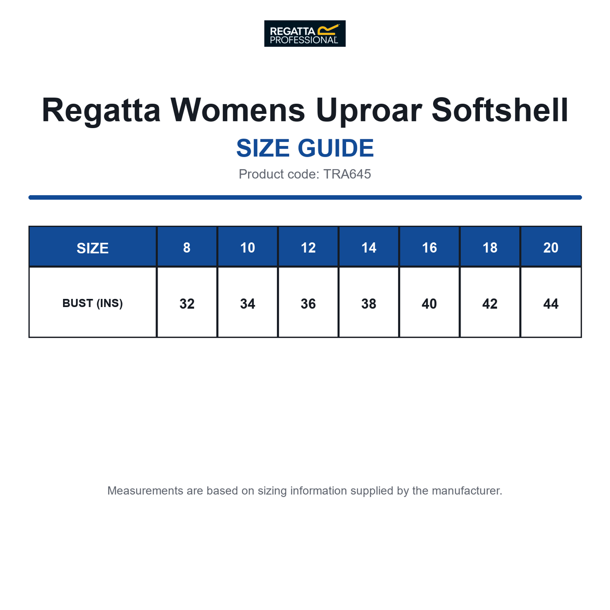 TRA645 Regatta Womens Uproar Softshell size guide (TRA645)