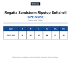 TRA651 Regatta Sandstorm Ripstop Softshell size guide (TRA651)