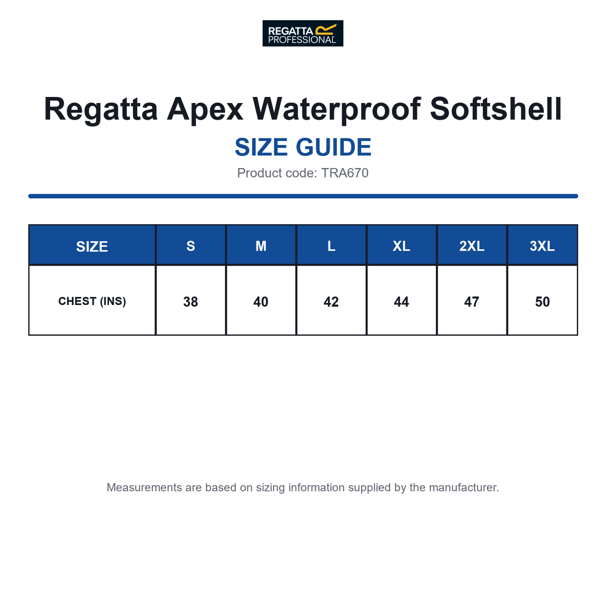 TRA670 Regatta Apex Waterproof Softshell size guide (TRA670)