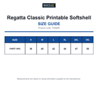 TRA680 Regatta Classic Printable Softshell size guide (TRA680)