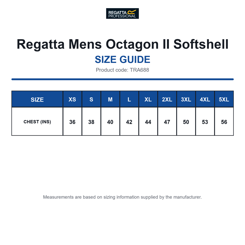 TRA688 Regatta Mens Octagon II Softshell size guide (TRA688)