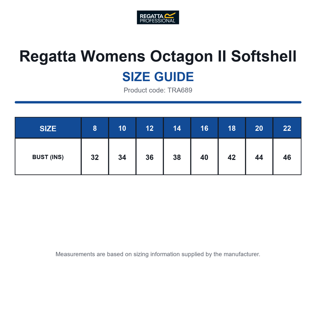 TRA689 Regatta Womens Octagon II Softshell size guide (TRA689)