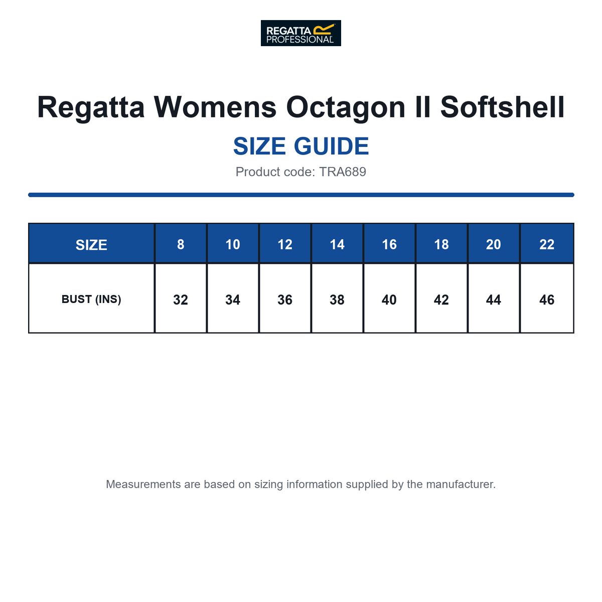 TRA689 Regatta Womens Octagon II Softshell size guide (TRA689)